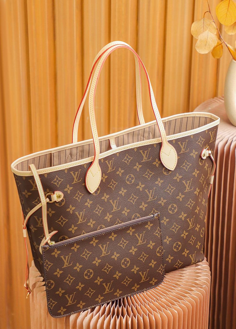 Ellebag’s Expert Replication: Louis Vuitton NEVERFULL Monogram/Beige Medium Handbag (M40995)-בעסטער קוואַליטעט שווינדל לוי ווויטטאָן באַג אָנליין קראָם, רעפּליקע דיזיינער זעקל רו