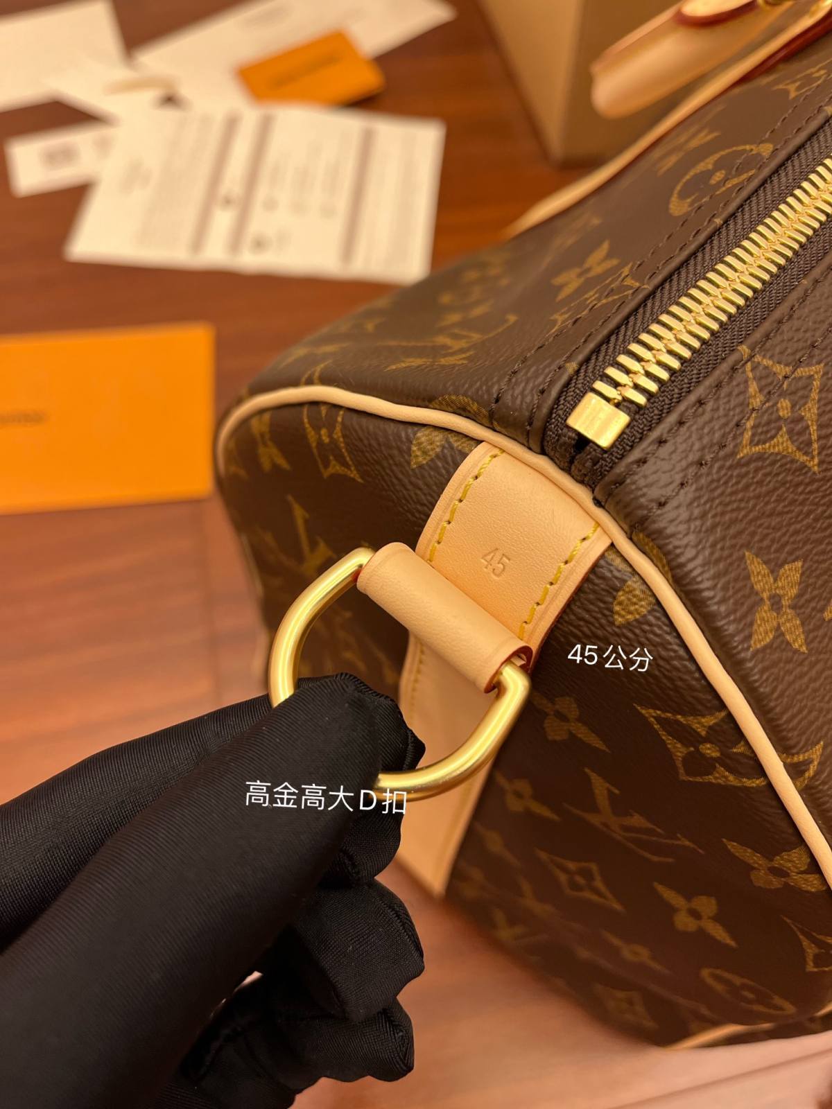 Ellebag’s Expert Replication: Louis Vuitton Keepall 45 Monogram with Yellow Leather (M41418)-בעסטער קוואַליטעט שווינדל לוי ווויטטאָן באַג אָנליין קראָם, רעפּליקע דיזיינער זעקל רו