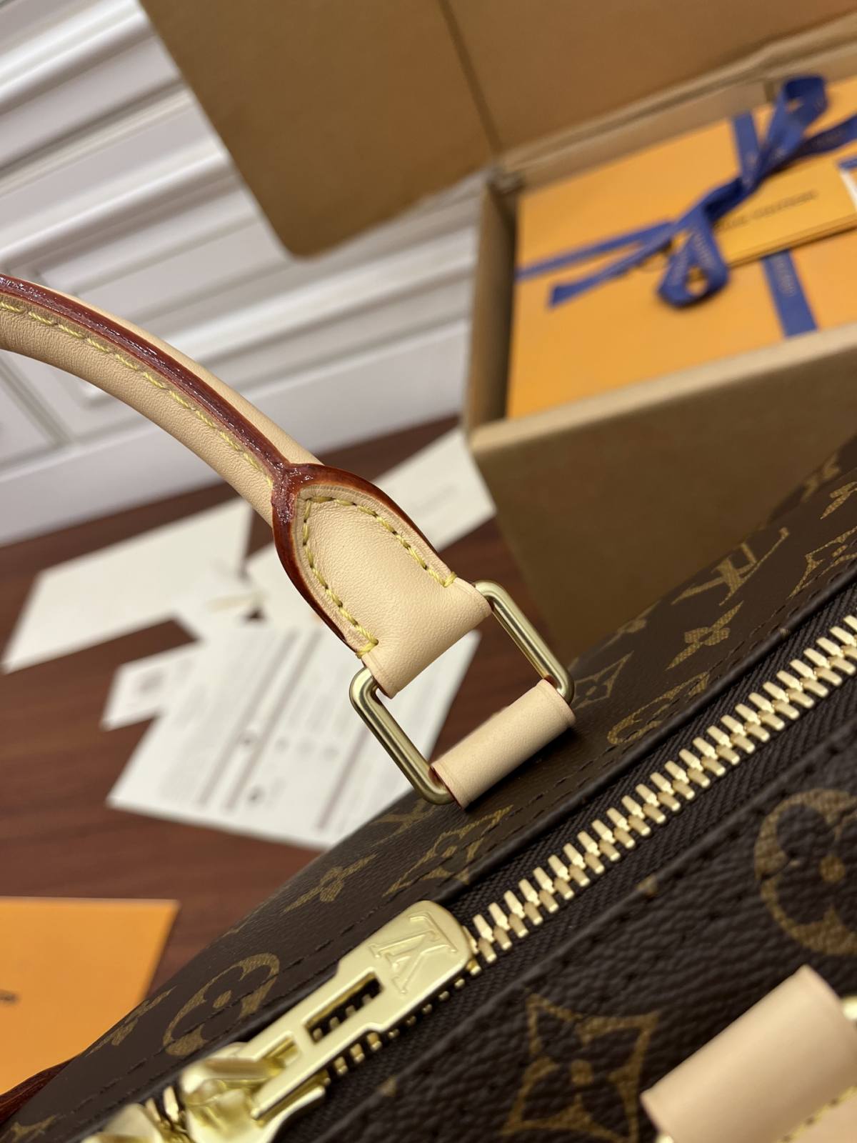 Ellebag’s Expert Replication: Louis Vuitton Keepall 45 Monogram with Yellow Leather (M41418)-Best Quality Replica designer Bag factory in China