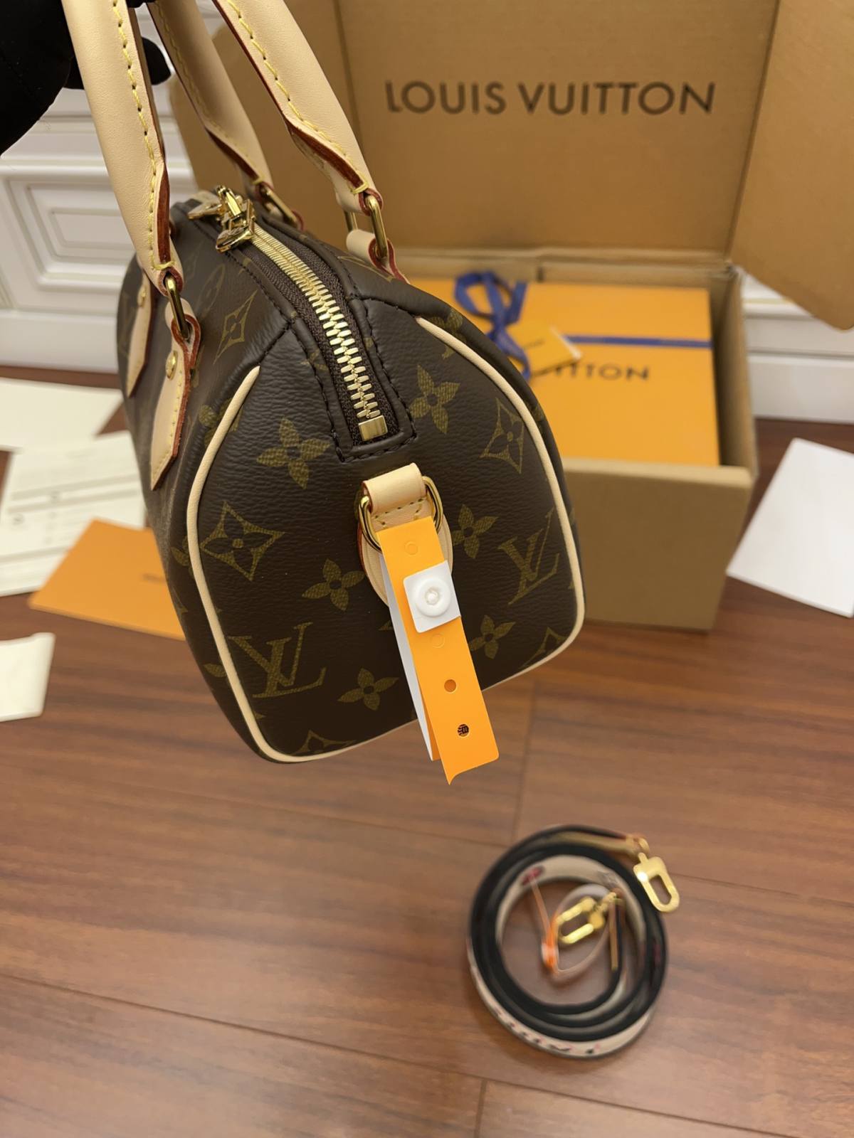 Ellebag Factory’s Replication Techniques for Louis Vuitton SPEEDY BANDOULIÈRE 20 Handbag (M45957) Apricot-Best Quality Fake Louis Vuitton Bag Online Store, Replica designer bag ru