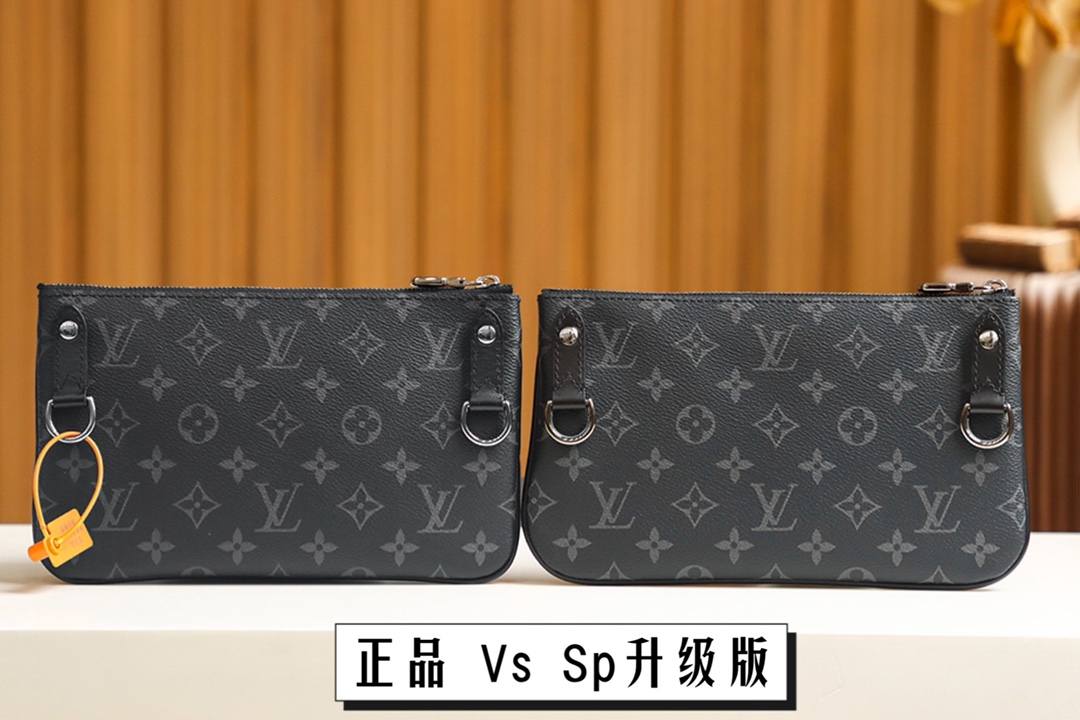 Ellebag’s Exquisite Replica of LV TRIO POCHETTE M69443 in Monogram Eclipse Black-Լավագույն որակի կեղծ Louis Vuitton պայուսակների առցանց խանութ, Replica դիզայներական պայուսակ ru