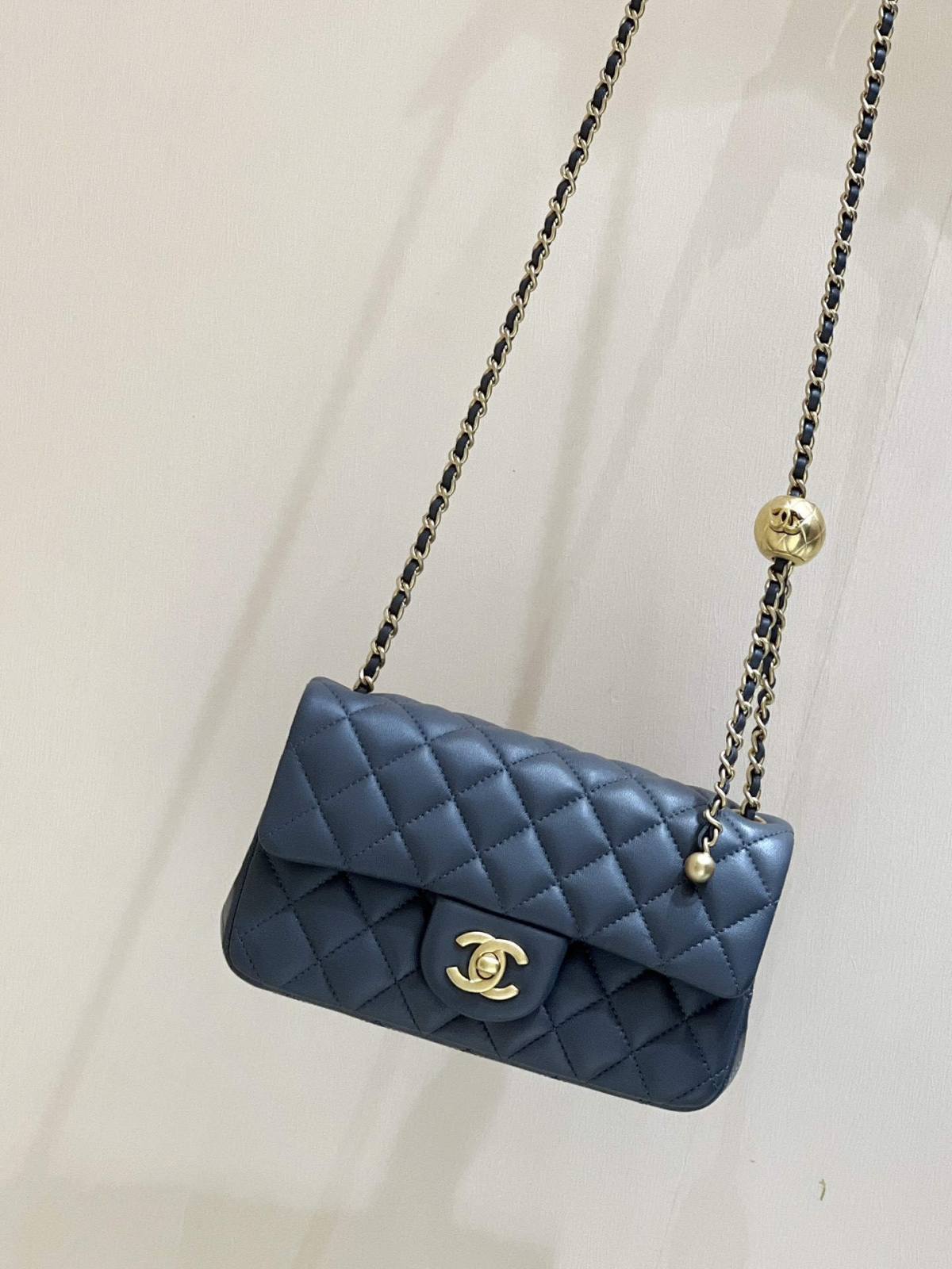 A Closer Look at the Deep Gray Ellebag super fake Chanel Mini Flap Bag with Gold Ball Chain （2024 Nov updated）-Best Quality Replica designer Bag factory in China