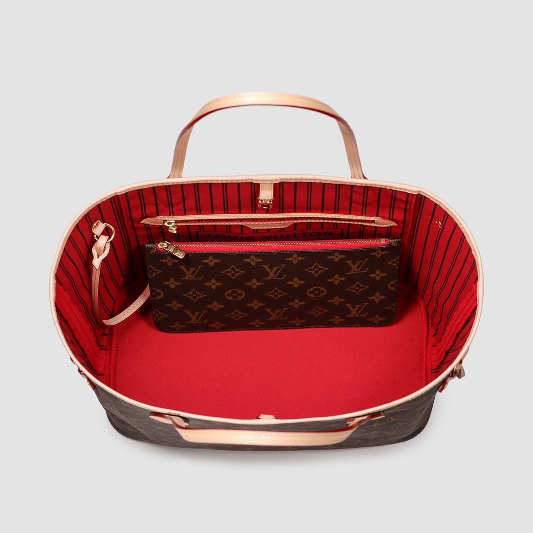 Ellebag’s 1:1 Replica of Louis Vuitton M41177 Neverfull Medium Tote – The Iconic Monogram with Red Interior （2024 Nov updated）-Negozio in linea della borsa falsa di Louis Vuitton di migliore qualità, borsa del progettista della replica ru