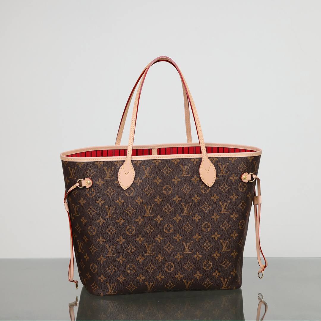 Ellebag’s 1:1 Replica of Louis Vuitton M41177 Neverfull Medium Tote – The Iconic Monogram with Red Interior （2024 Nov updated）-بہترین معیار کا جعلی لوئس ووٹن بیگ آن لائن اسٹور، ریپلیکا ڈیزائنر بیگ آر یو