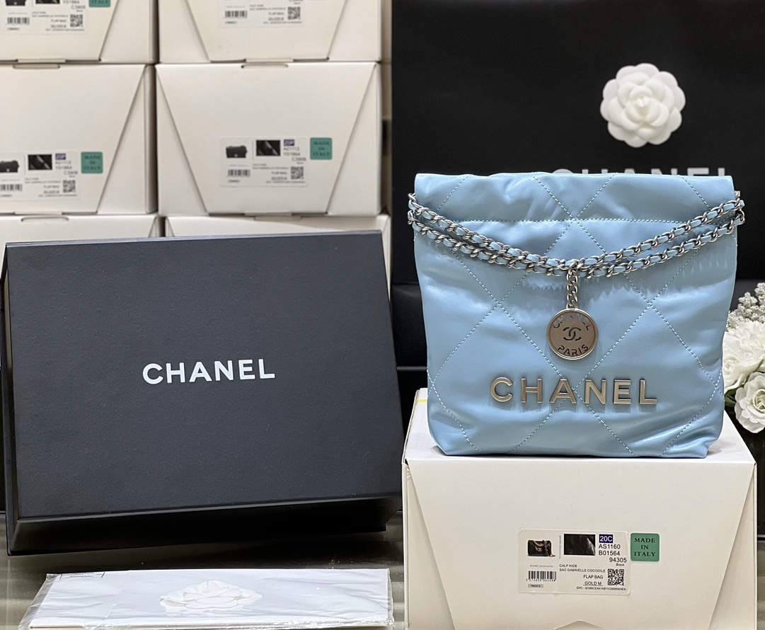 A Symphony in Blue: Ellebag super fake CHANEL 22 Mini Bag in Sky Blue (2024 Nov Updated)-Legjobb minőségű hamis Louis Vuitton táska online áruház, replika designer táska ru