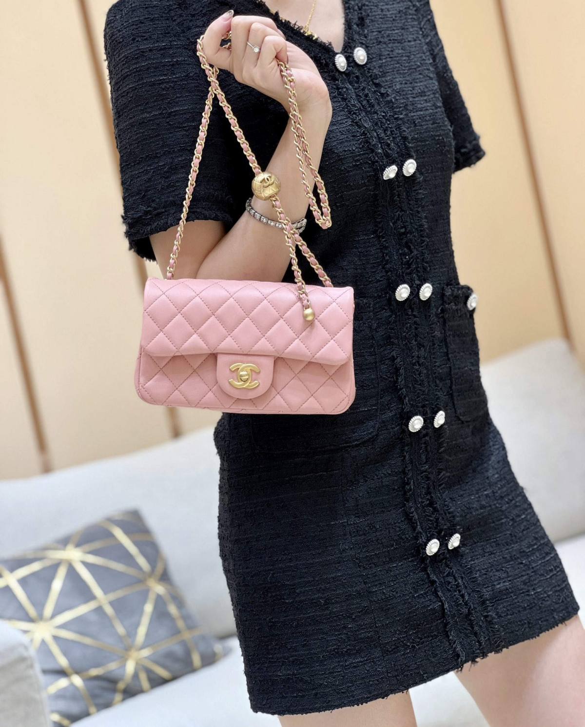 Ellebag highest replica Chanel CF with CC Gold Ball on Chain: A Delicate Pink Mini Delight(2024 Dec Updated)-Best Quality Fake Louis Vuitton Bag Online Store, Replica designer bag ru