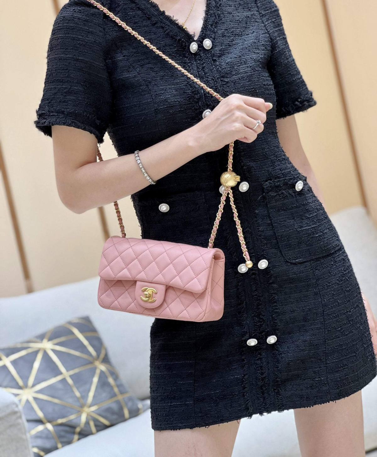 Ellebag highest replica Chanel CF with CC Gold Ball on Chain: A Delicate Pink Mini Delight(2024 Dec Updated)-Best Quality Fake Louis Vuitton Bag Online Store, Replica designer bag ru