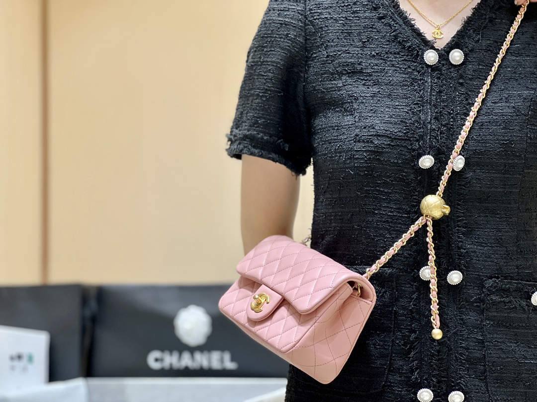 Ellebag highest replica Chanel CF with CC Gold Ball on Chain: A Delicate Pink Mini Delight(2024 Dec Updated)-Best Quality Fake Louis Vuitton Bag Online Store, Replica designer bag ru