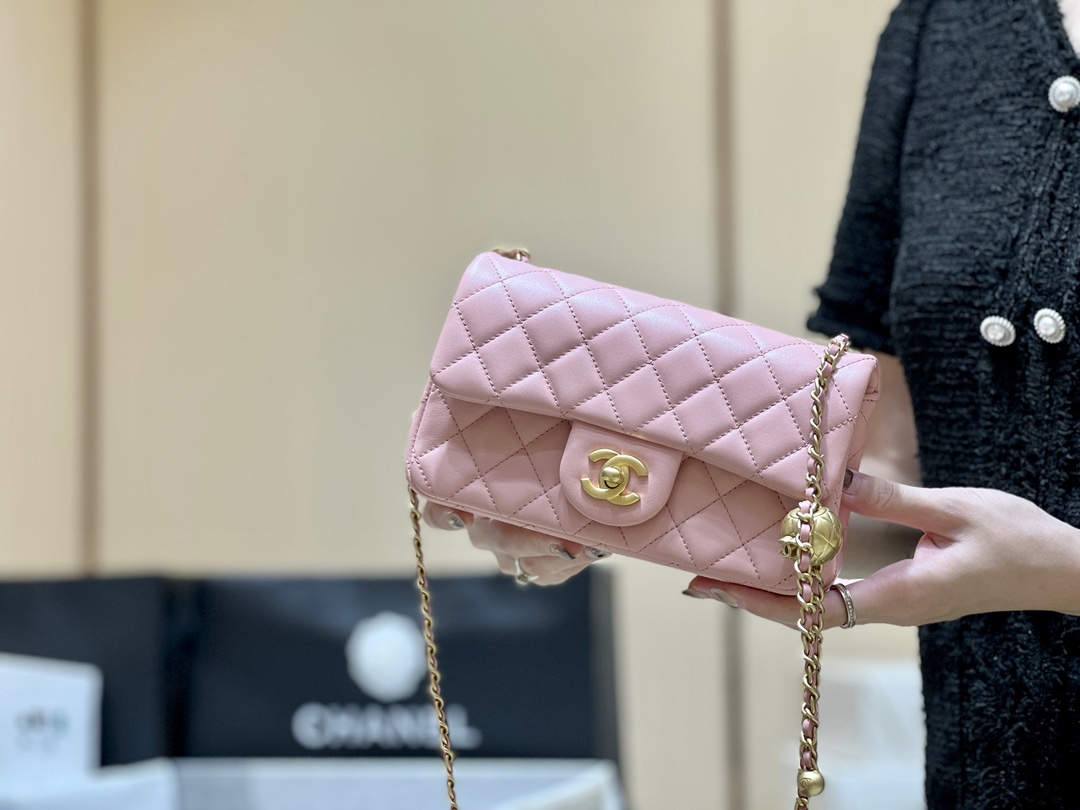 Ellebag highest replica Chanel CF with CC Gold Ball on Chain: A Delicate Pink Mini Delight(2024 Dec Updated)-Best Quality Fake Louis Vuitton Bag Online Store, Replica designer bag ru