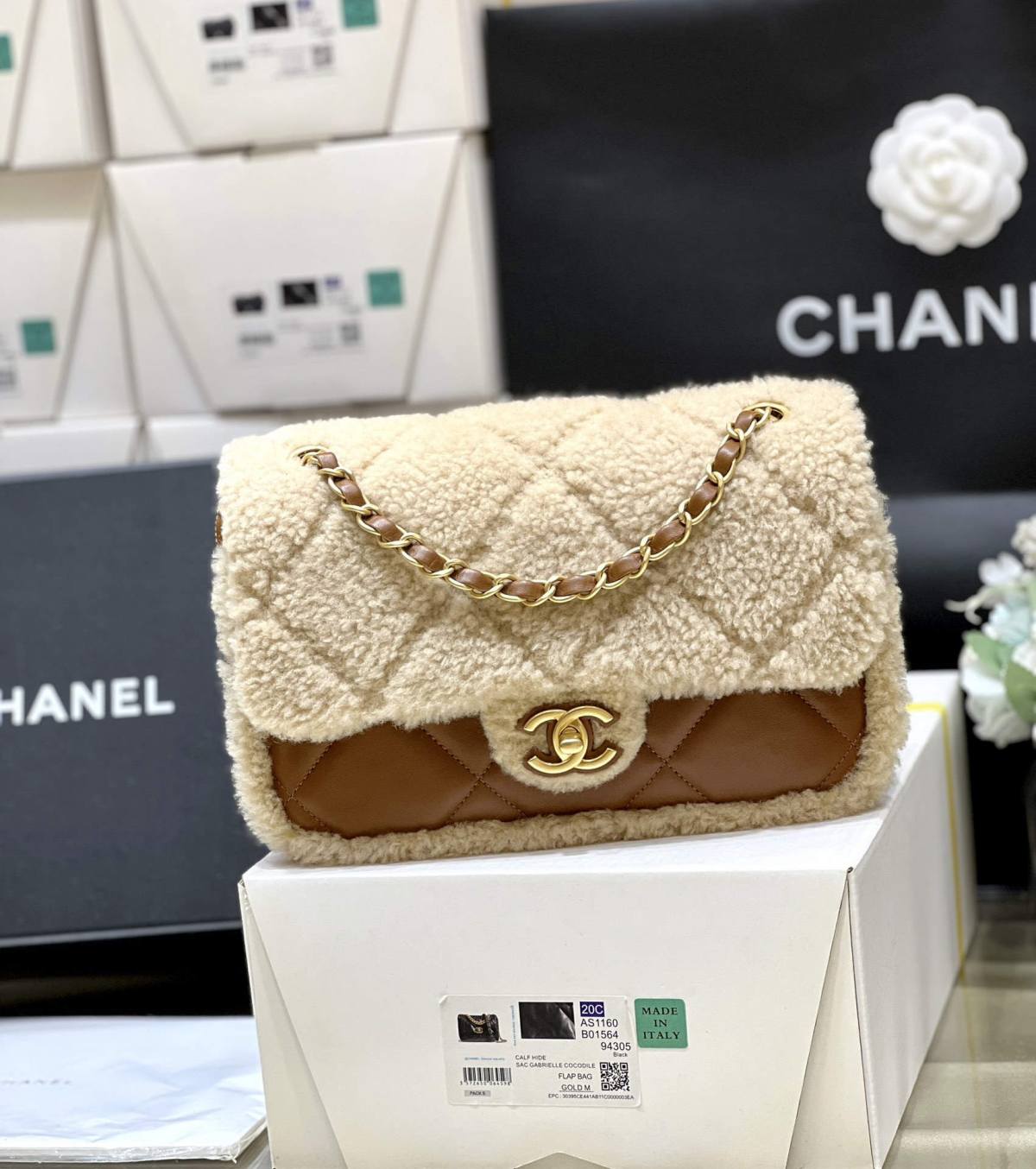 Ellebag super fake Chanel Flap Bag in Shearling Lambskin with Gold-Tone Metal(2024 Dec Updated)-Best Quality Fake Louis Vuitton Bag Online Store, Replica designer bag ru