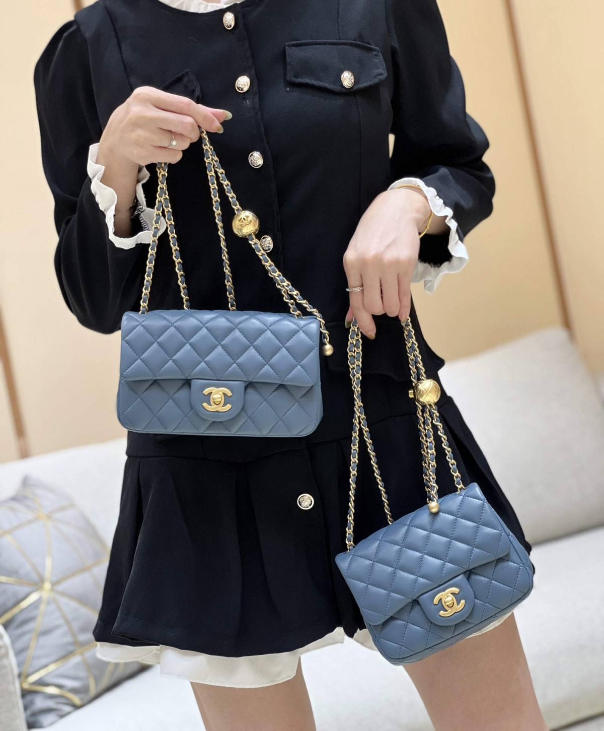 Ellebag super fake Chanel Mini Flap Bag with CC Gold Ball on Chain: A Sky-Blue Elegance(2024 Dec Updated)-Best Quality Fake Louis Vuitton Bag Online Store, Replica designer bag ru