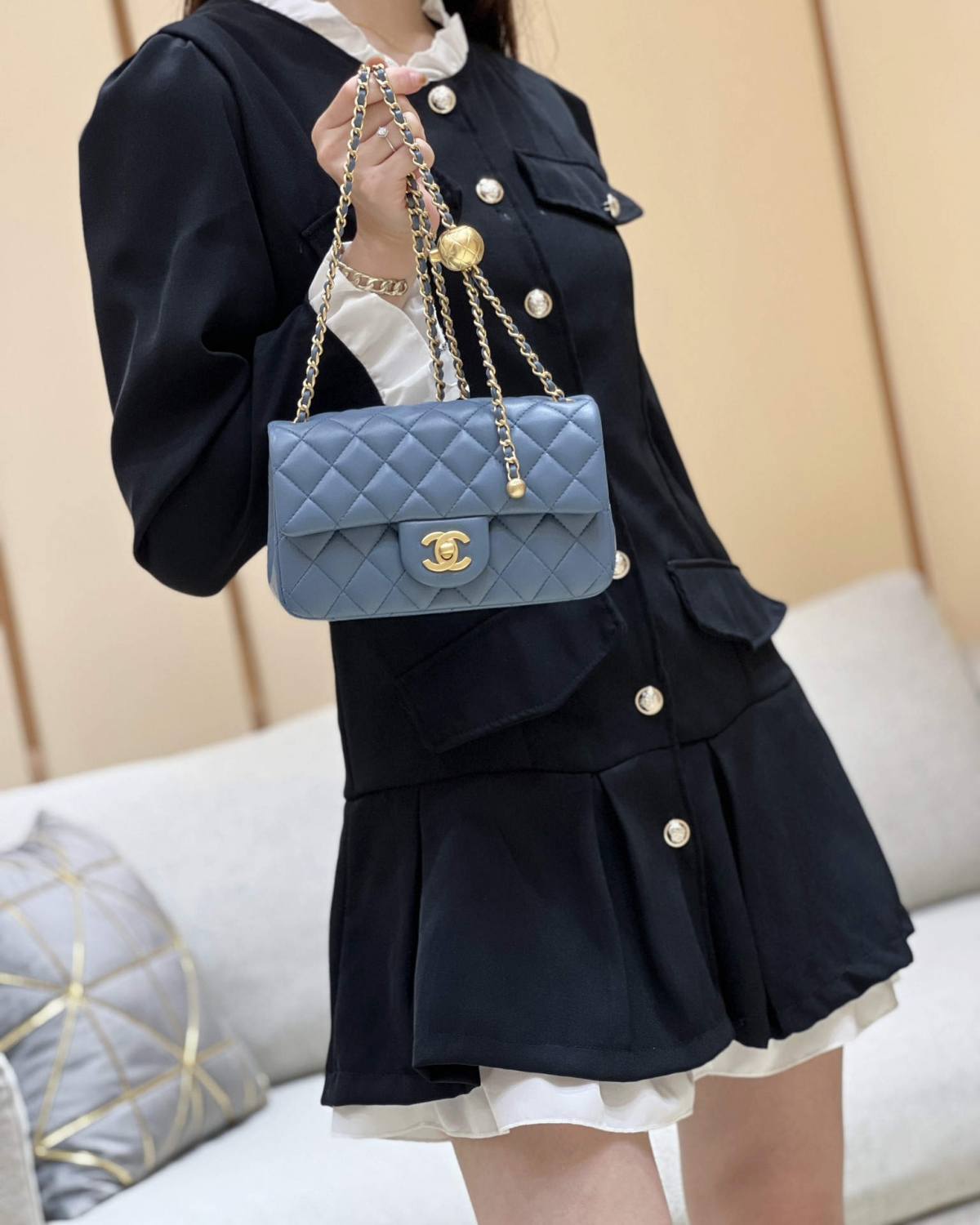 Ellebag super fake Chanel Mini Flap Bag with CC Gold Ball on Chain: A Sky-Blue Elegance(2024 Dec Updated)-Best Quality Fake Louis Vuitton Bag Online Store, Replica designer bag ru