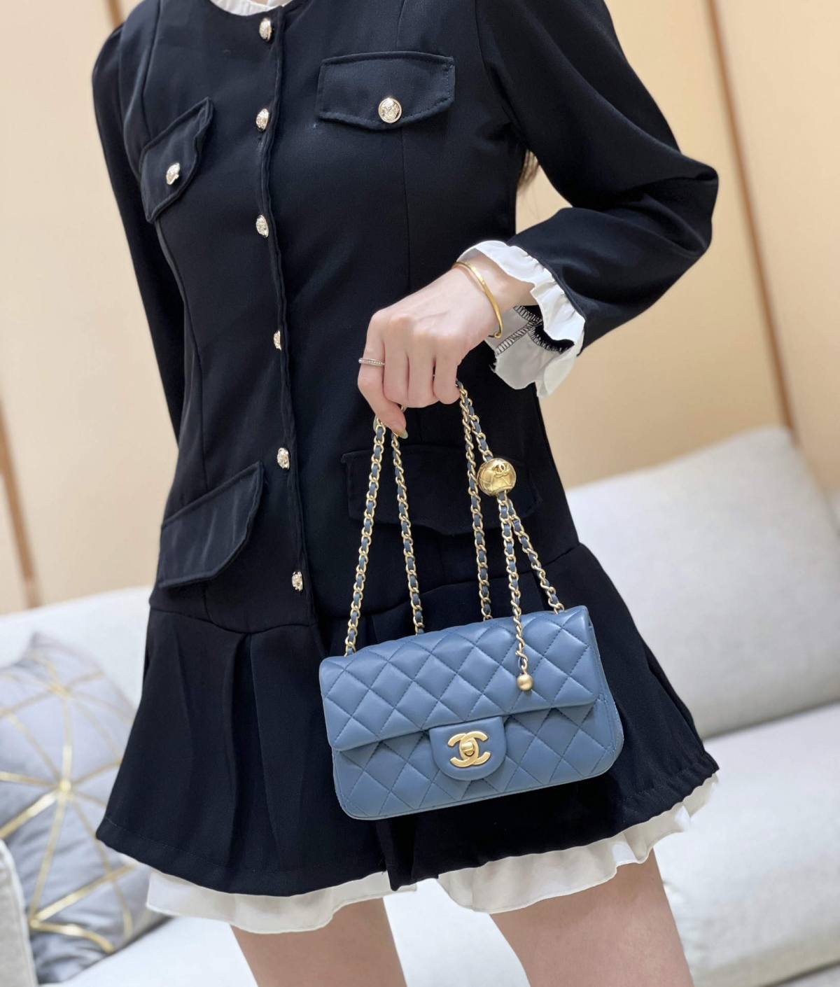 Ellebag super fake Chanel Mini Flap Bag with CC Gold Ball on Chain: A Sky-Blue Elegance(2024 Dec Updated)-Best Quality Fake Louis Vuitton Bag Online Store, Replica designer bag ru