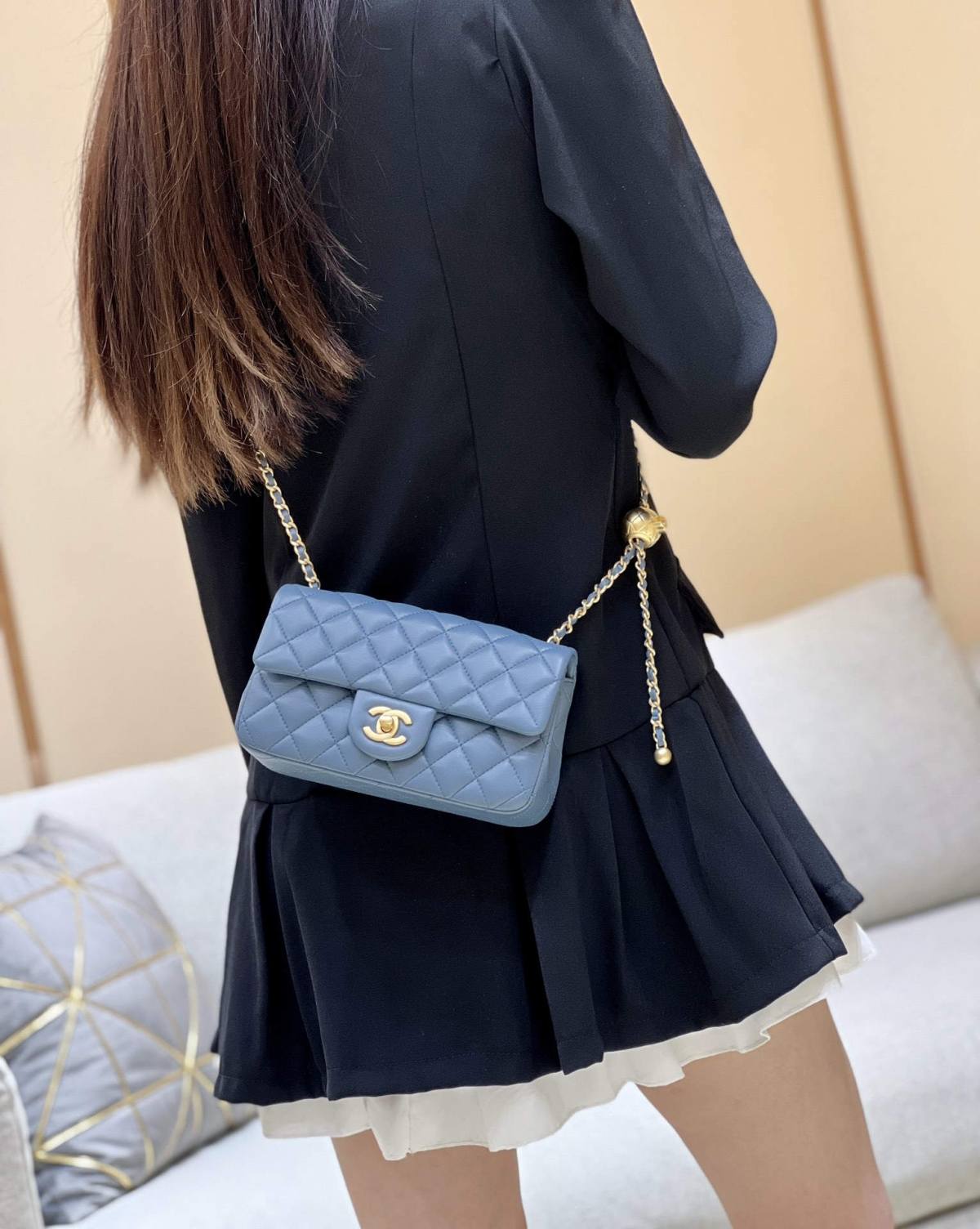 Ellebag super fake Chanel Mini Flap Bag with CC Gold Ball on Chain: A Sky-Blue Elegance(2024 Dec Updated)-Best Quality Fake Louis Vuitton Bag Online Store, Replica designer bag ru