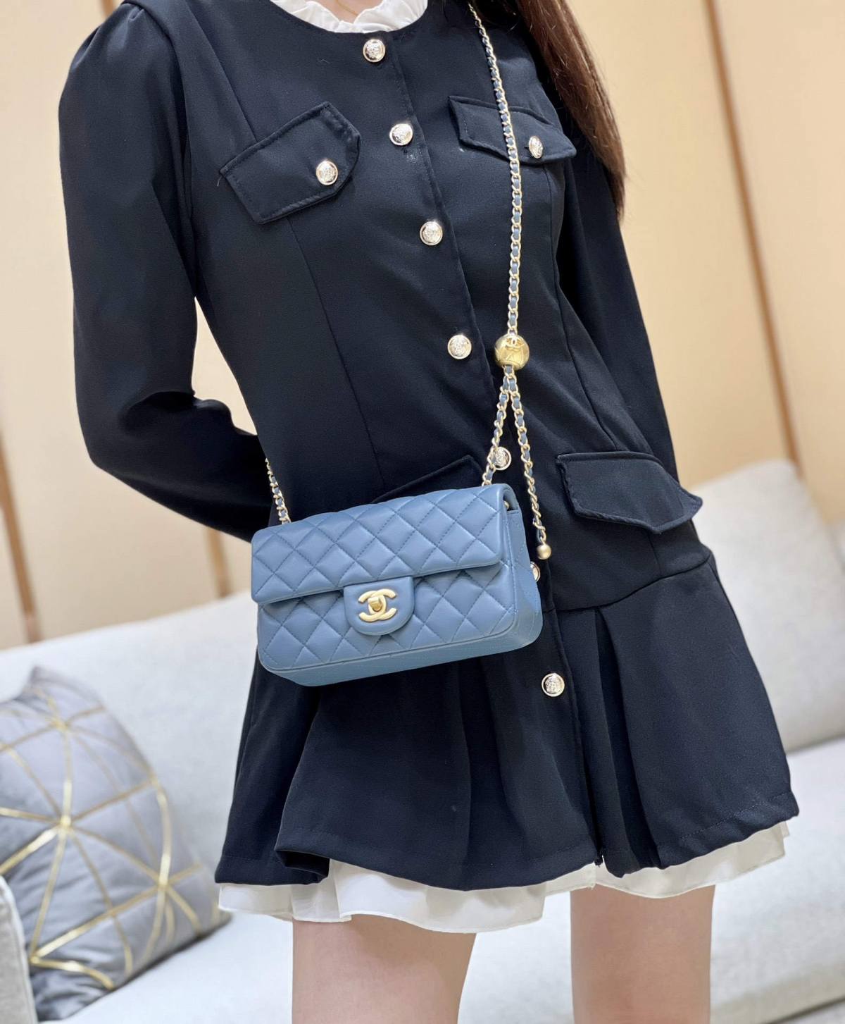 Ellebag super fake Chanel Mini Flap Bag with CC Gold Ball on Chain: A Sky-Blue Elegance(2024 Dec Updated)-Best Quality Fake Louis Vuitton Bag Online Store, Replica designer bag ru