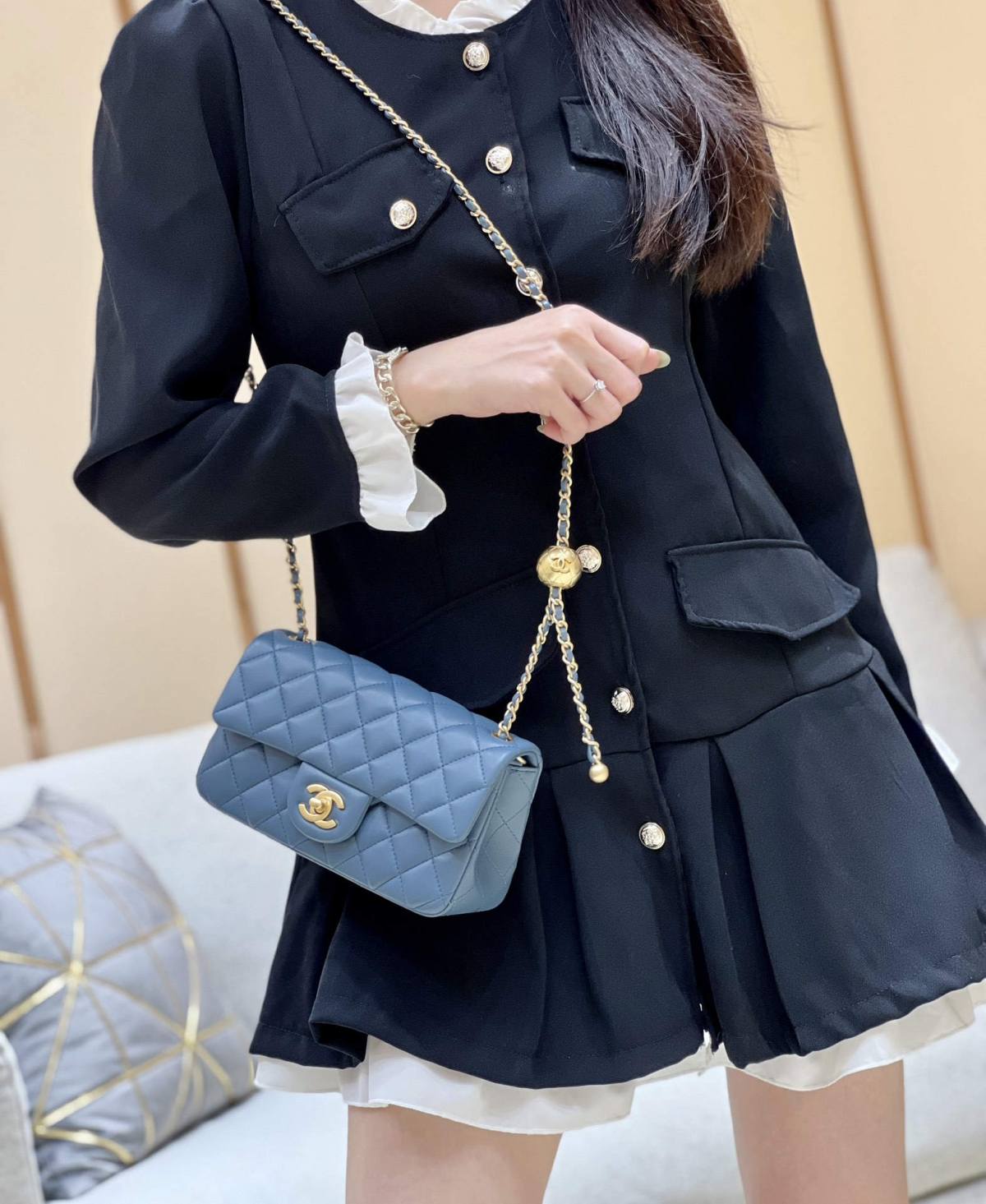 Ellebag super fake Chanel Mini Flap Bag with CC Gold Ball on Chain: A Sky-Blue Elegance(2024 Dec Updated)-Best Quality Fake Louis Vuitton Bag Online Store, Replica designer bag ru