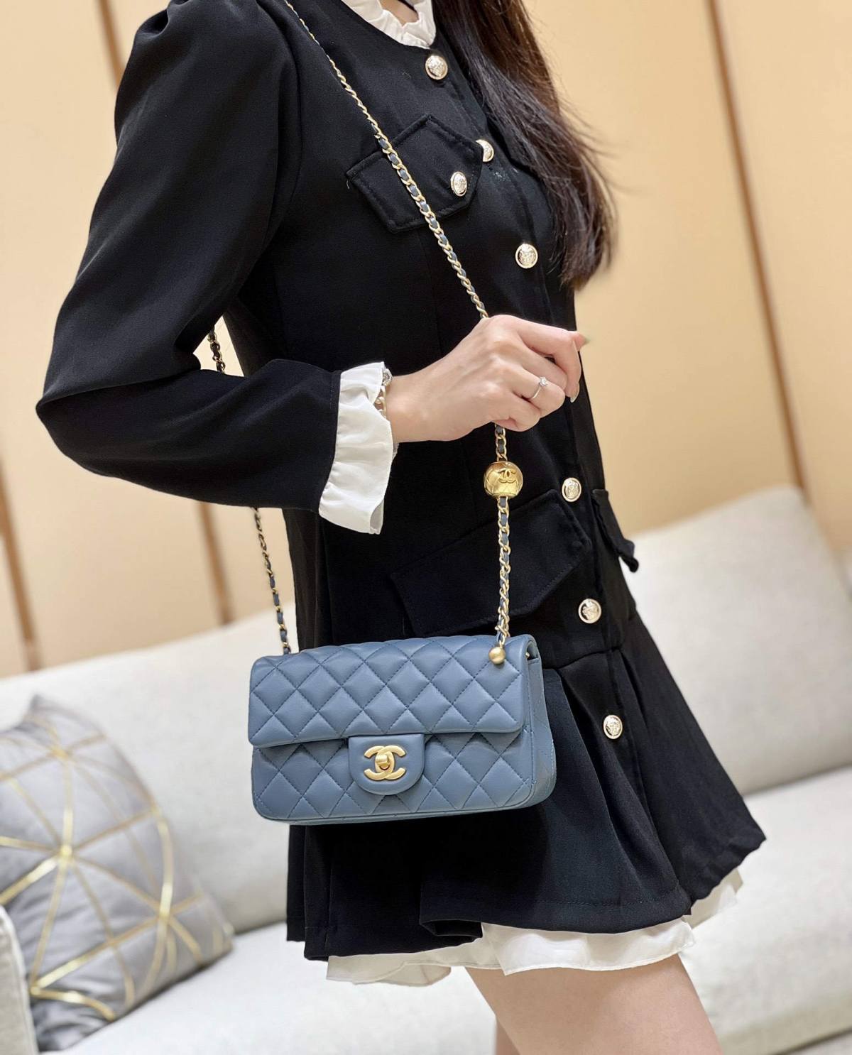 Ellebag super fake Chanel Mini Flap Bag with CC Gold Ball on Chain: A Sky-Blue Elegance(2024 Dec Updated)-Best Quality Fake Louis Vuitton Bag Online Store, Replica designer bag ru