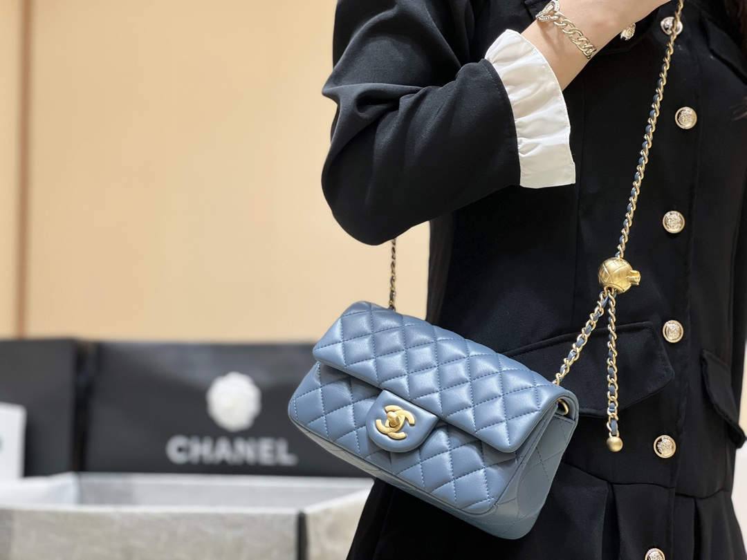 Ellebag super fake Chanel Mini Flap Bag with CC Gold Ball on Chain: A Sky-Blue Elegance(2024 Dec Updated)-Best Quality Fake Louis Vuitton Bag Online Store, Replica designer bag ru