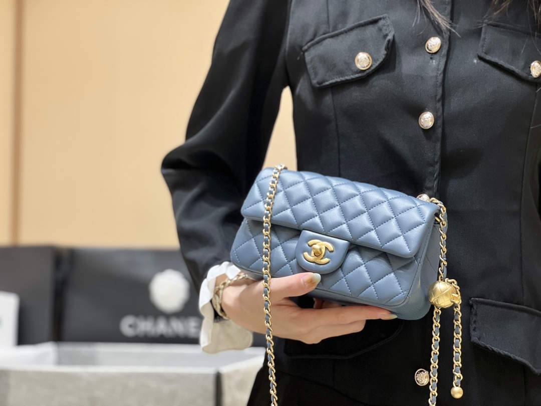 Ellebag super fake Chanel Mini Flap Bag with CC Gold Ball on Chain: A Sky-Blue Elegance(2024 Dec Updated)-Best Quality Fake Louis Vuitton Bag Online Store, Replica designer bag ru