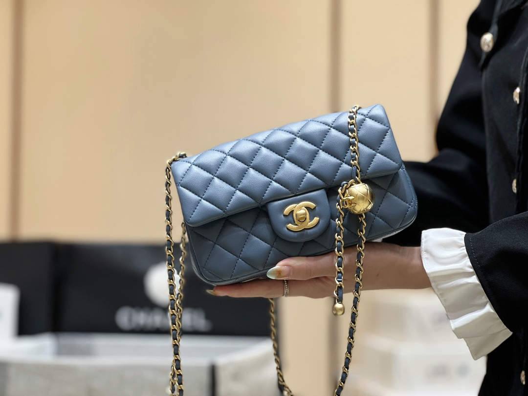 Ellebag super fake Chanel Mini Flap Bag with CC Gold Ball on Chain: A Sky-Blue Elegance(2024 Dec Updated)-Best Quality Fake Louis Vuitton Bag Online Store, Replica designer bag ru