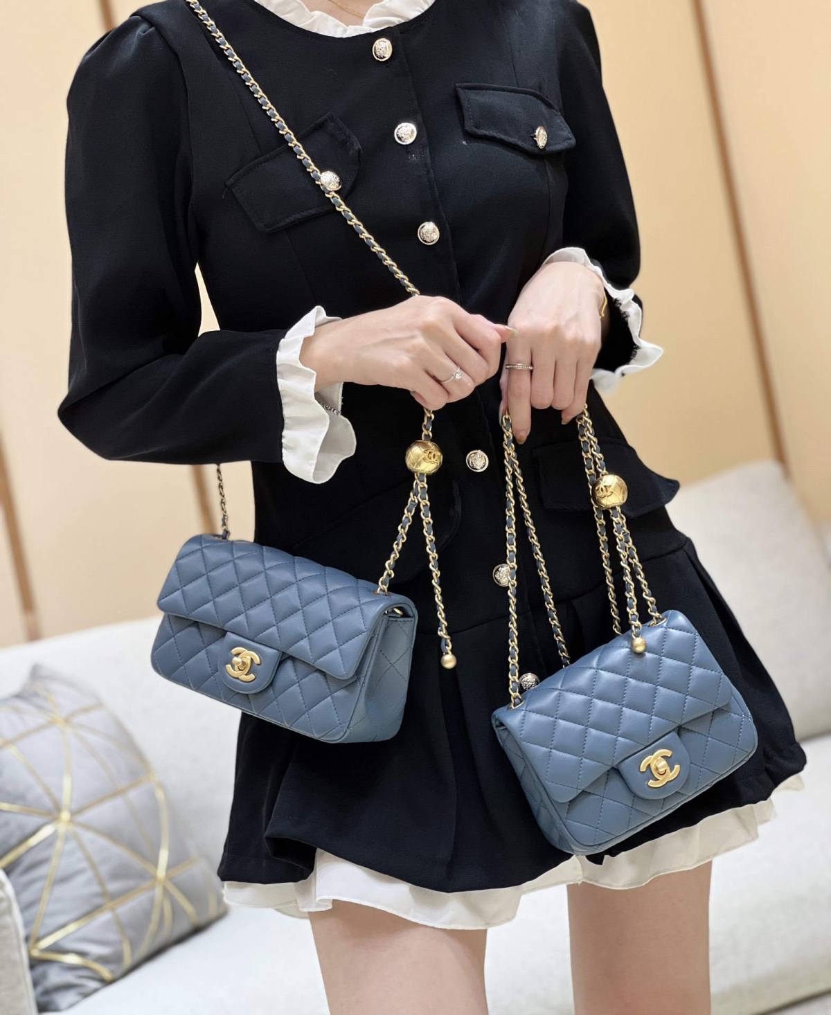 Ellebag super fake Chanel Mini Flap Bag with CC Gold Ball on Chain: A Sky-Blue Elegance(2024 Dec Updated)-Best Quality Fake Louis Vuitton Bag Online Store, Replica designer bag ru