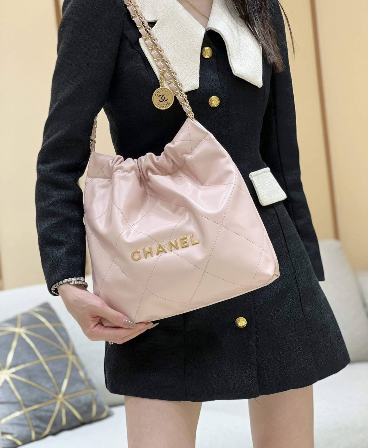 Ellebag super fake Franch Hass leather Chanel 22 Handbag craftsmanship in pink(2024 Dec Updated)-Best Quality Fake Louis Vuitton Bag Online Store, Replica designer bag ru