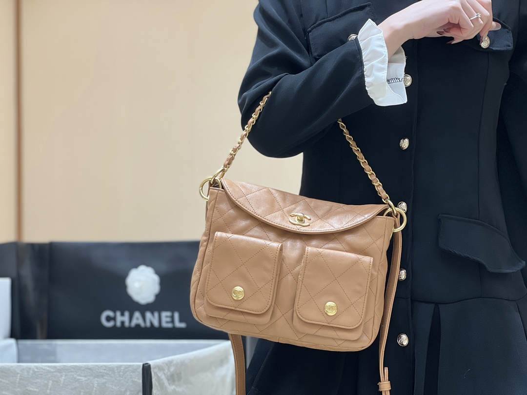 Ellebag’s Exquisite Replica of the Chanel 24P Hobo Bag: A 24cm Masterpiece with Pearl Chain and Champagne Gold Hardware(2024 Dec Updated)-Best Quality Fake Louis Vuitton Bag Online Store, Replica designer bag ru