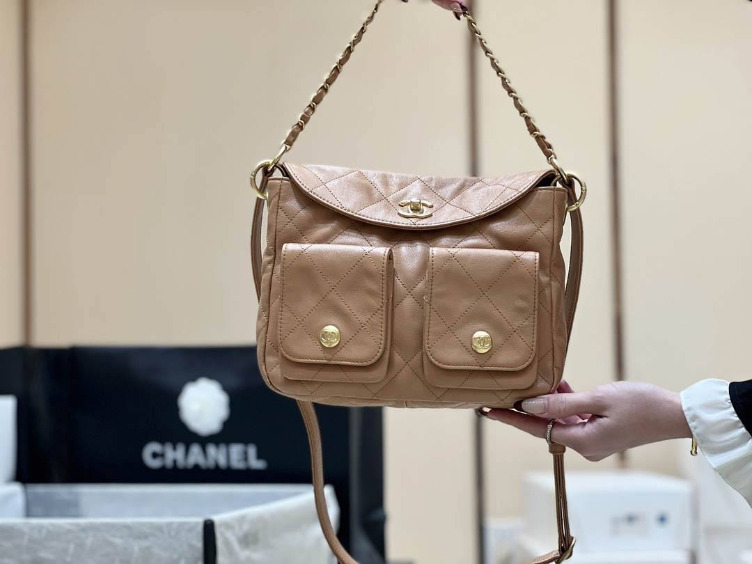 Ellebag’s Exquisite Replica of the Chanel 24P Hobo Bag: A 24cm Masterpiece with Pearl Chain and Champagne Gold Hardware(2024 Dec Updated)-Best Quality Fake Louis Vuitton Bag Online Store, Replica designer bag ru