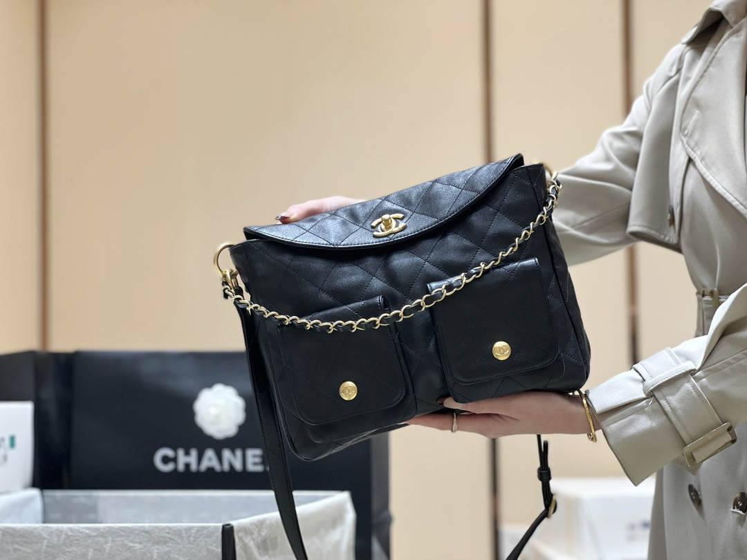 Ellebag’s Exquisite Replica of the Chanel 24P Hobo Bag: A 30cm Black Masterpiece with Aged Hardware(2024 Dec Updated)-Best Quality Fake Louis Vuitton Bag Online Store, Replica designer bag ru