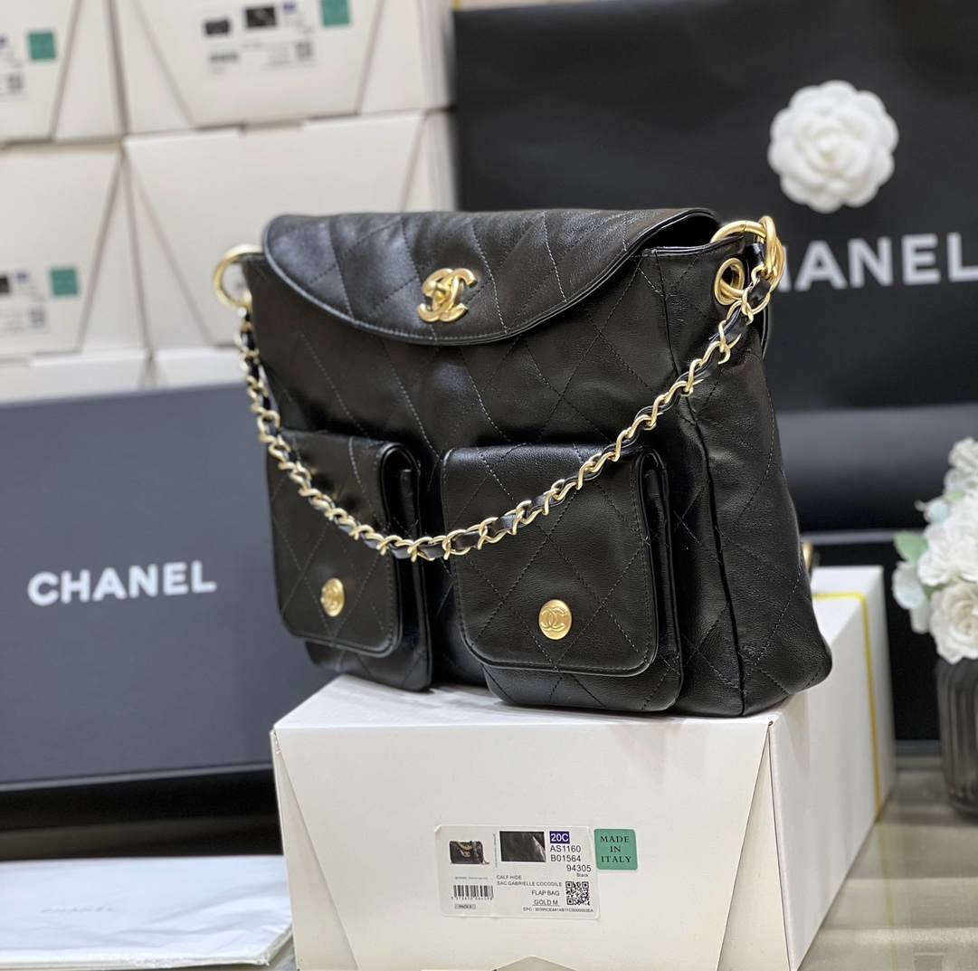 Ellebag’s Exquisite Replica of the Chanel 24P Hobo Bag: A 30cm Black Masterpiece with Aged Hardware(2024 Dec Updated)-Best Quality Fake Louis Vuitton Bag Online Store, Replica designer bag ru