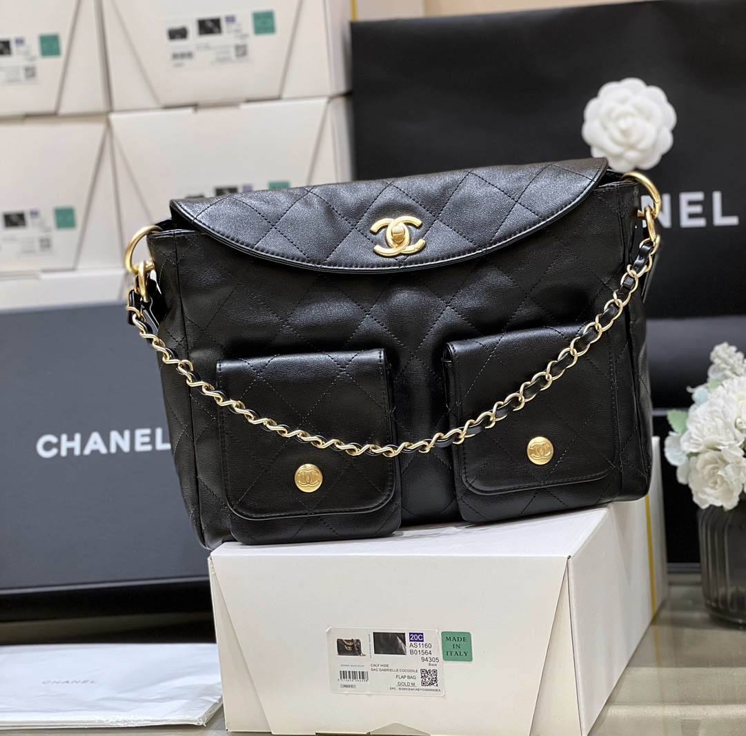 Ellebag’s Exquisite Replica of the Chanel 24P Hobo Bag: A 30cm Black Masterpiece with Aged Hardware(2024 Dec Updated)-Best Quality Fake Louis Vuitton Bag Online Store, Replica designer bag ru