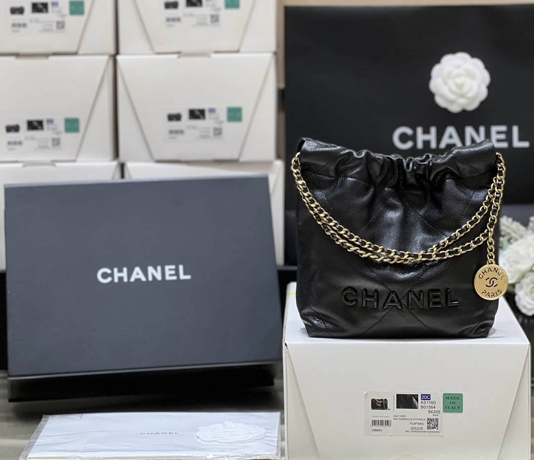 Ellebag’s Exquisite Replica: The Black Caviar Leather Chanel 22 Mini Handbag with Gold Hardware(2024 Dec Updated)-ร้านค้าออนไลน์กระเป๋า Louis Vuitton ปลอมคุณภาพดีที่สุด, กระเป๋าออกแบบจำลอง ru