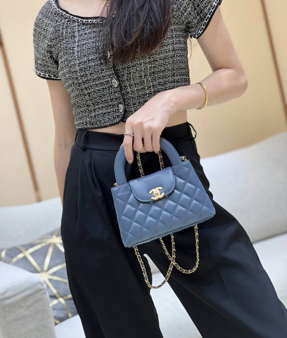 Ellebag’s Exquisite Replica: The Blue Lambskin Chanel Mini Kelly-Style Shopping Bag(2024 Dec Updated)-בעסטער קוואַליטעט שווינדל לוי ווויטטאָן באַג אָנליין קראָם, רעפּליקע דיזיינער זעקל רו