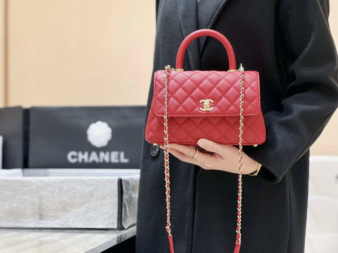 Ellebag’s Exquisite Replica: The Red Caviar Leather Chanel Coco Handle 22P with Champagne Gold Hardware(2024 Dec Updated)-Dyqani në internet i çantave të rreme Louis Vuitton me cilësi më të mirë, çanta modeli kopje ru