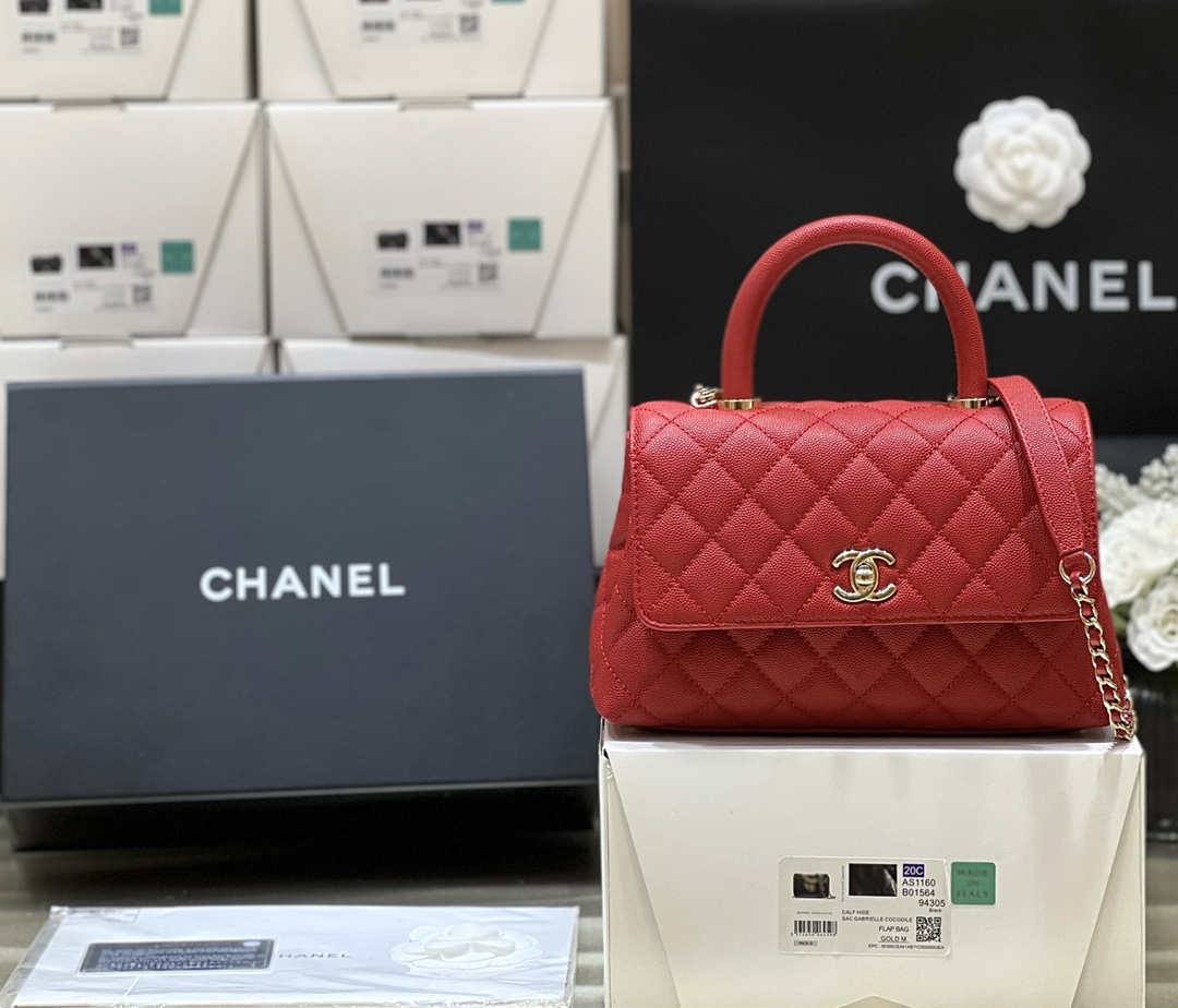 Ellebag’s Exquisite Replica: The Red Caviar Leather Chanel Coco Handle 22P with Champagne Gold Hardware(2024 Dec Updated)-Dyqani në internet i çantave të rreme Louis Vuitton me cilësi më të mirë, çanta modeli kopje ru