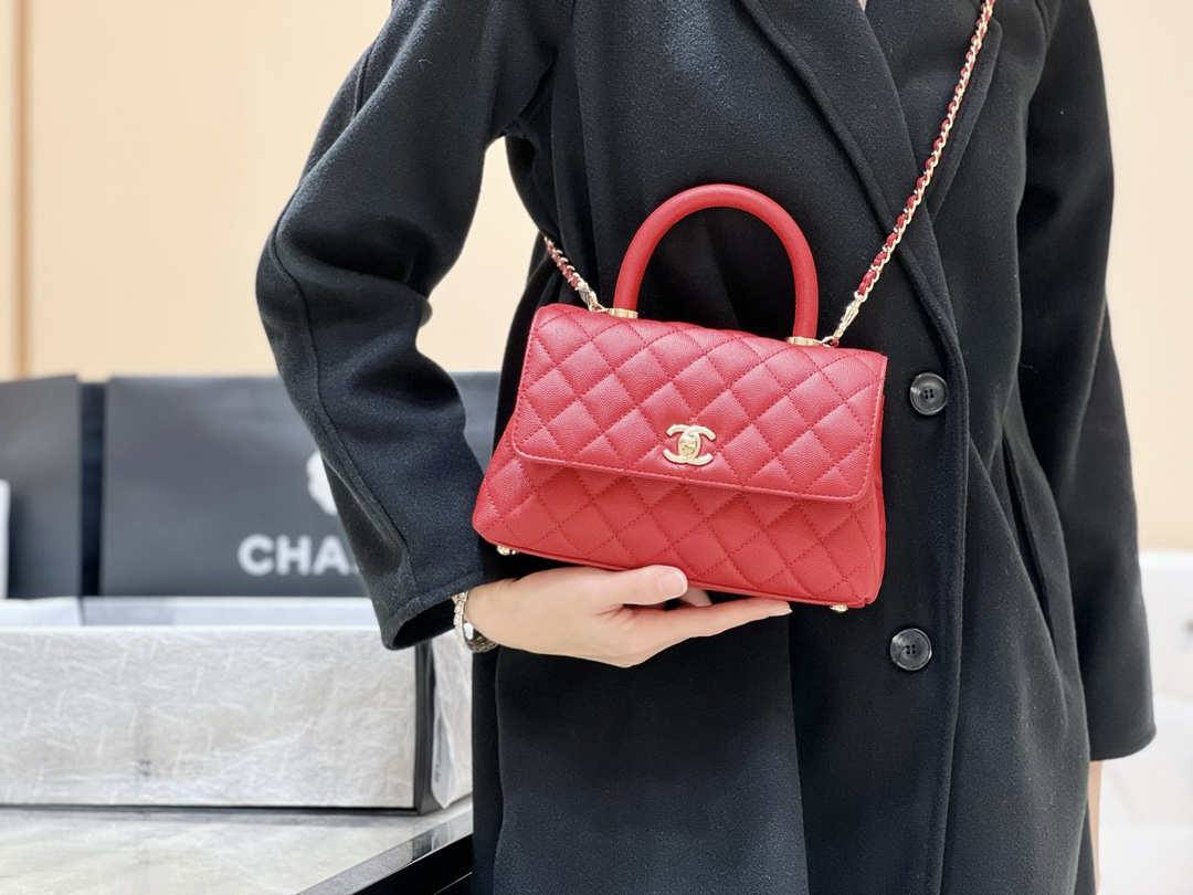 Ellebag’s Exquisite Replica: The Red Caviar Leather Chanel Coco Handle 22P with Champagne Gold Hardware(2024 Dec Updated)-Dyqani në internet i çantave të rreme Louis Vuitton me cilësi më të mirë, çanta modeli kopje ru