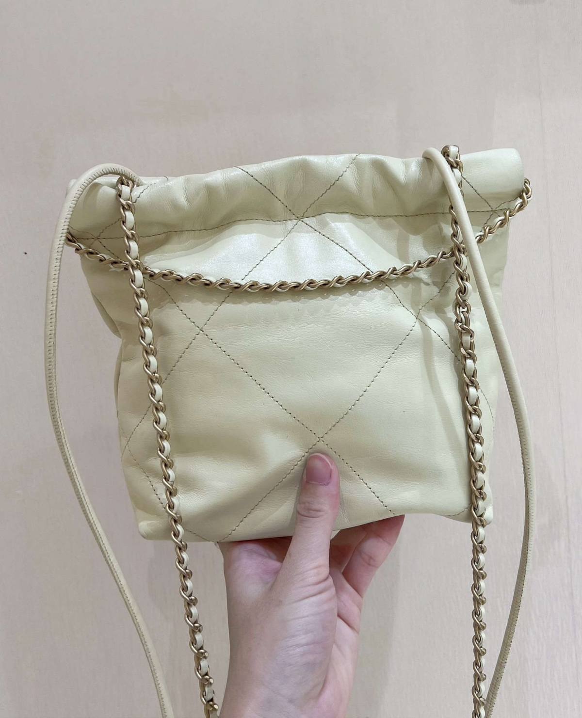 Ellebag’s Masterful Recreation of the Chanel 22 Mini Bag in Light Yellow Calfskin with Gold Hardware(2024 Dec Updated)-Best Quality Replica designer Bag factory in China