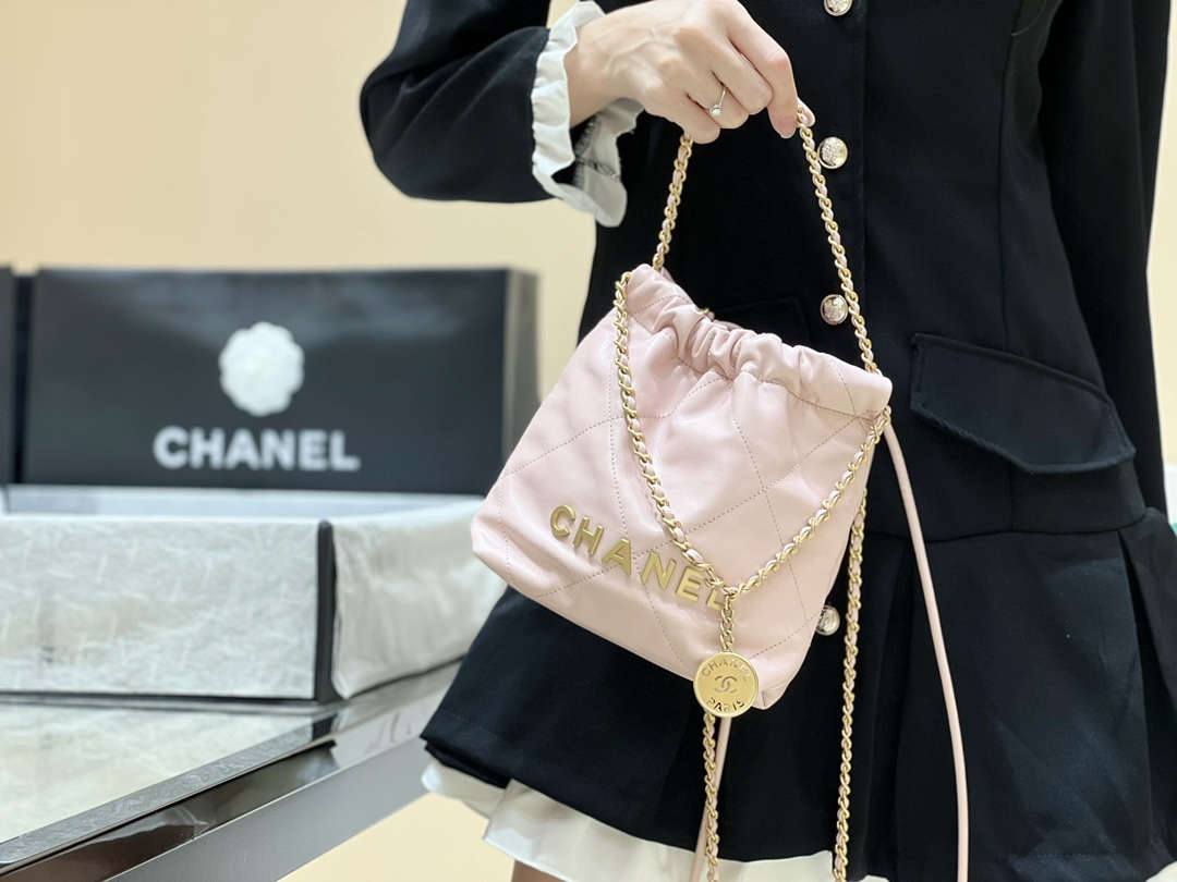 Ellebag’s Masterful Recreation of the Chanel 22 Mini Bag in Pink Lambskin with Gold Hardware(2024 Dec Updated)-Best Quality Replica designer Bag factory in China