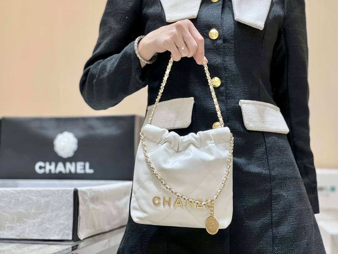 Ellebag’s Masterful Recreation of the Chanel 22 Mini Bag in White Lambskin with Gold Hardware(2024 Dec Updated)-Best Quality Fake Louis Vuitton Bag Online Store, Replica designer bag ru