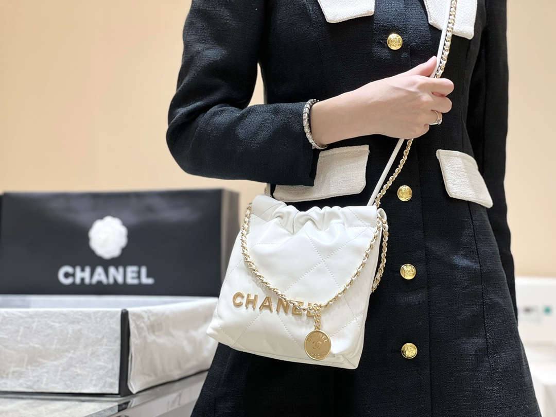 Ellebag’s Masterful Recreation of the Chanel 22 Mini Bag in White Lambskin with Gold Hardware(2024 Dec Updated)-Best Quality Fake Louis Vuitton Bag Online Store, Replica designer bag ru