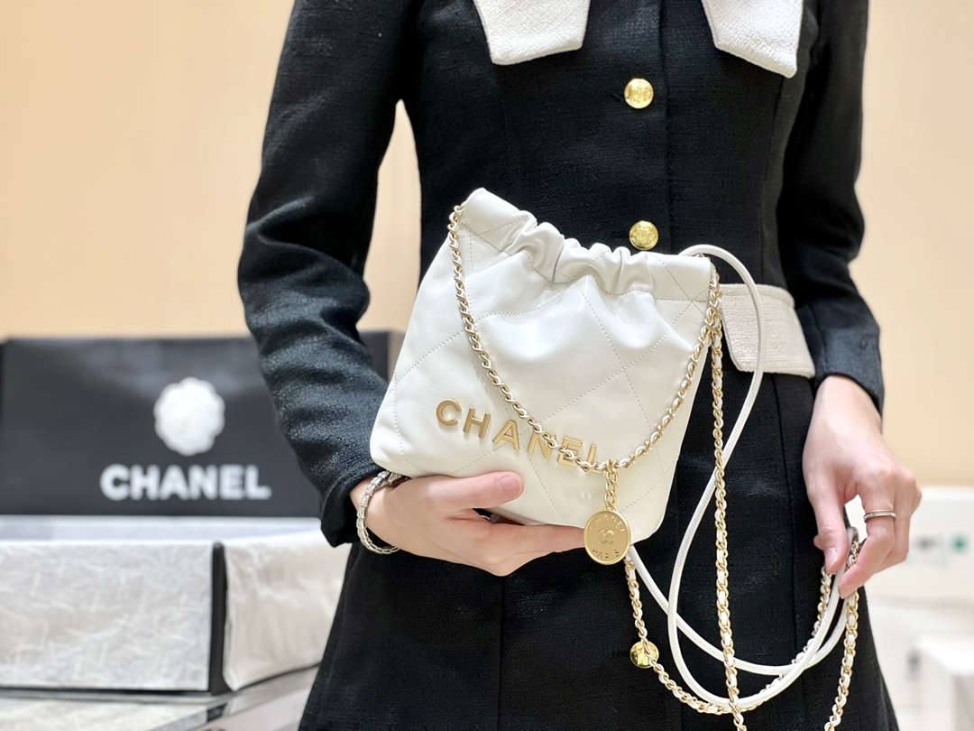 Ellebag’s Masterful Recreation of the Chanel 22 Mini Bag in White Lambskin with Gold Hardware(2024 Dec Updated)-Best Quality Fake Louis Vuitton Bag Online Store, Replica designer bag ru