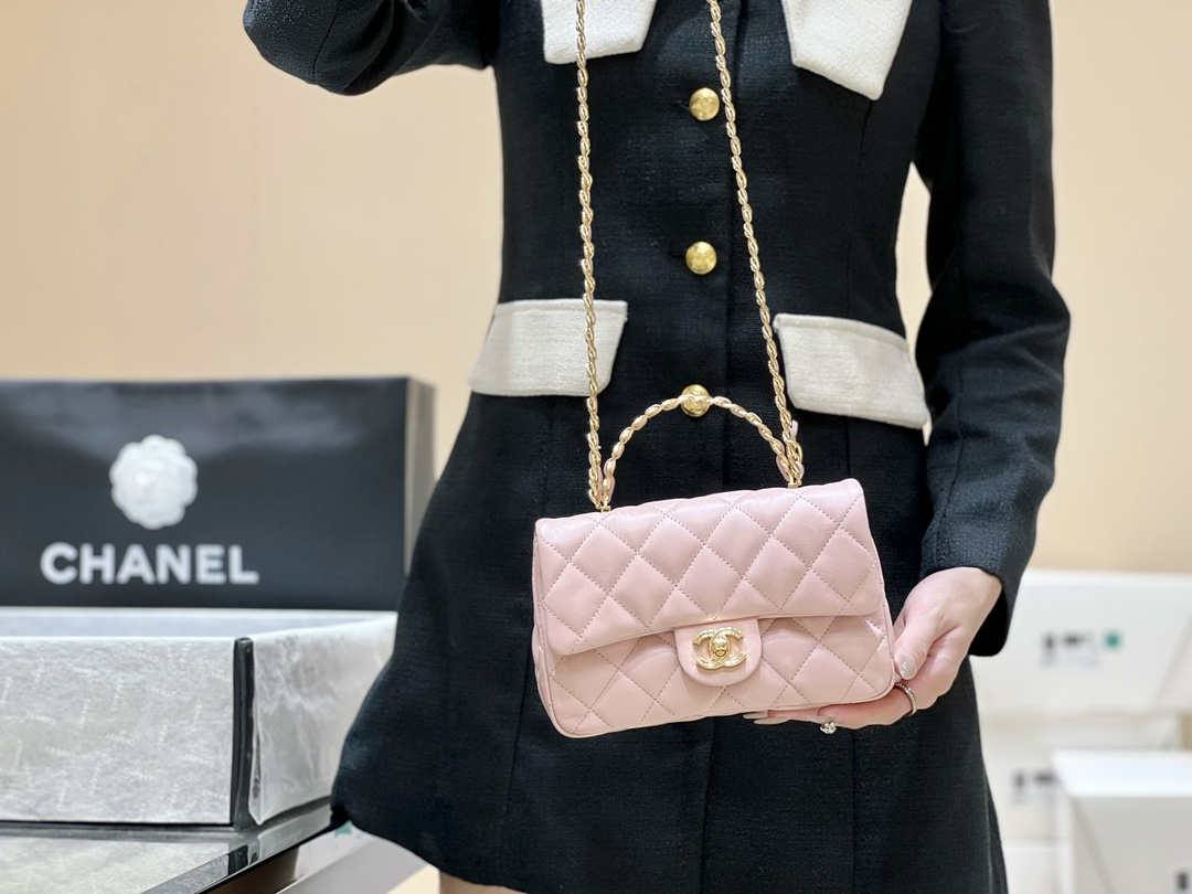 Ellebag’s Masterful Recreation of the Chanel 23S AS4023 Pink Gold Lambskin Top Handle Bag(2024 Dec Updated)-Best Quality Fake Louis Vuitton Bag Online Store, Replica designer bag ru