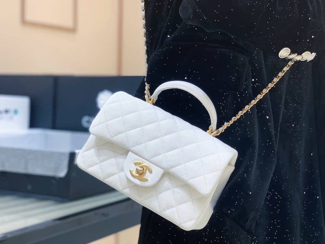 Ellebag’s Masterful Recreation of the Chanel AS2431 White Caviar Leather Mini Flap Bag with Top Handle(2025 Jan Updated)-Best Quality Replica designer Bag factory in China