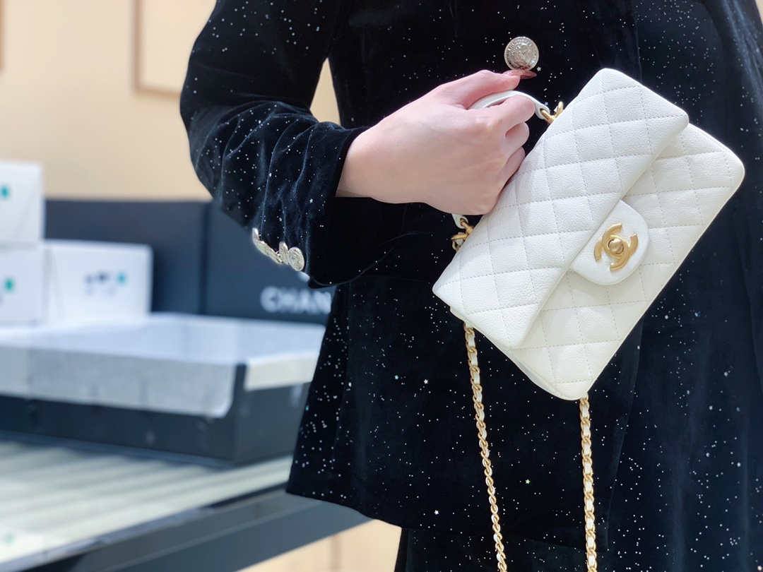 Ellebag’s Masterful Recreation of the Chanel AS2431 White Caviar Leather Mini Flap Bag with Top Handle(2025 Jan Updated)-Best Quality Replica designer Bag factory in China