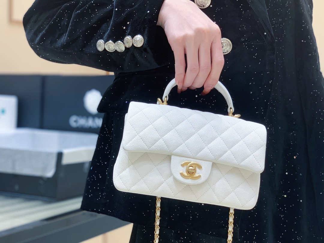 Ellebag’s Masterful Recreation of the Chanel AS2431 White Caviar Leather Mini Flap Bag with Top Handle(2025 Jan Updated)-Best Quality Replica designer Bag factory in China