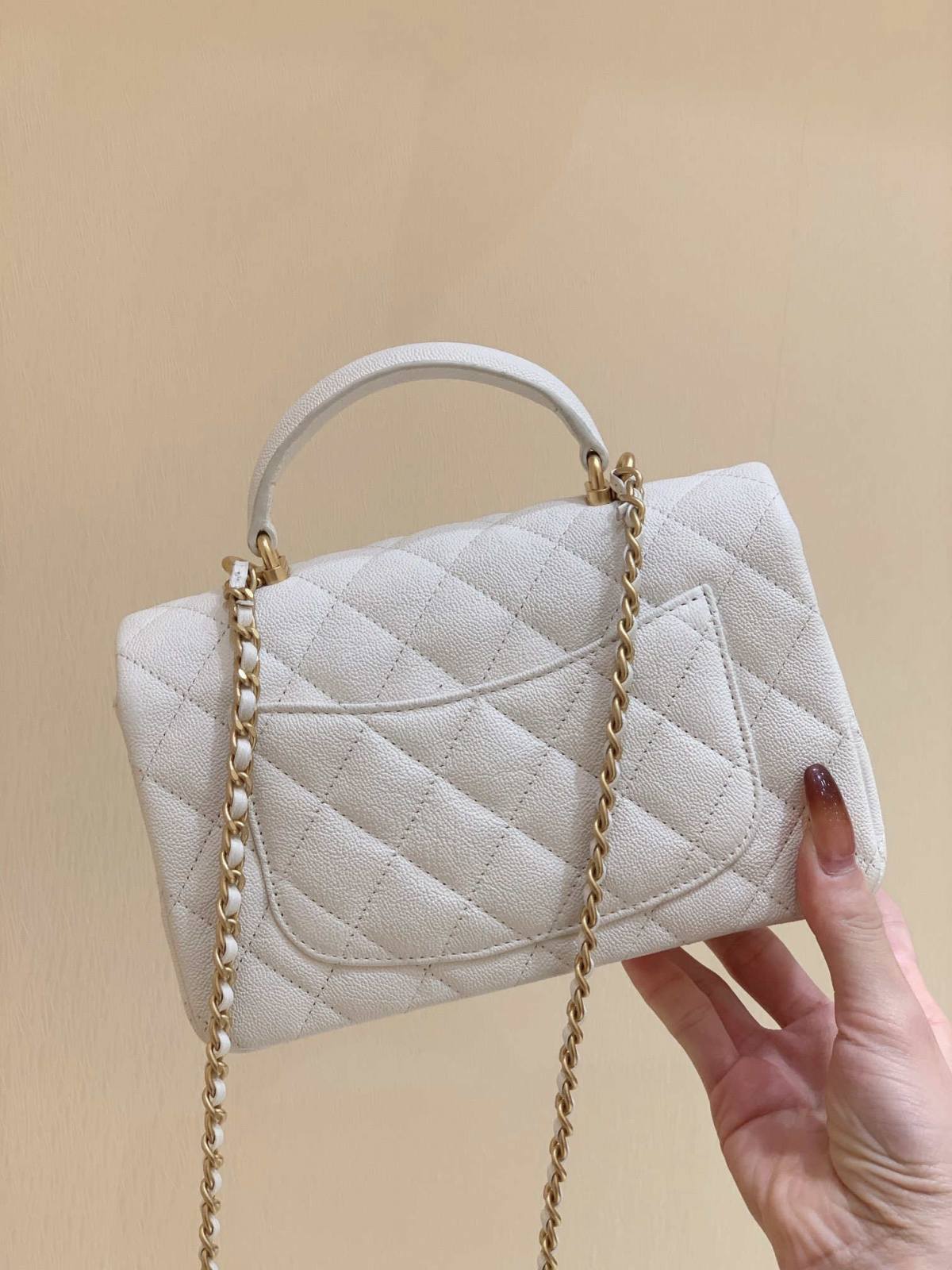 Ellebag’s Masterful Recreation of the Chanel AS2431 White Caviar Leather Mini Flap Bag with Top Handle(2025 Jan Updated)-Best Quality Replica designer Bag factory in China