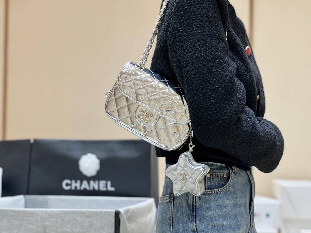 Exploring Ellebag’s Top-Grade Replica of the Chanel Classic Flap Chain Bag: A 12.5cm x 19cm Shiny Silver Edition with Gunmetal Hardware(2025 Mar Updated)-最好的質量假路易威登包網上商店，複製設計師包 ru