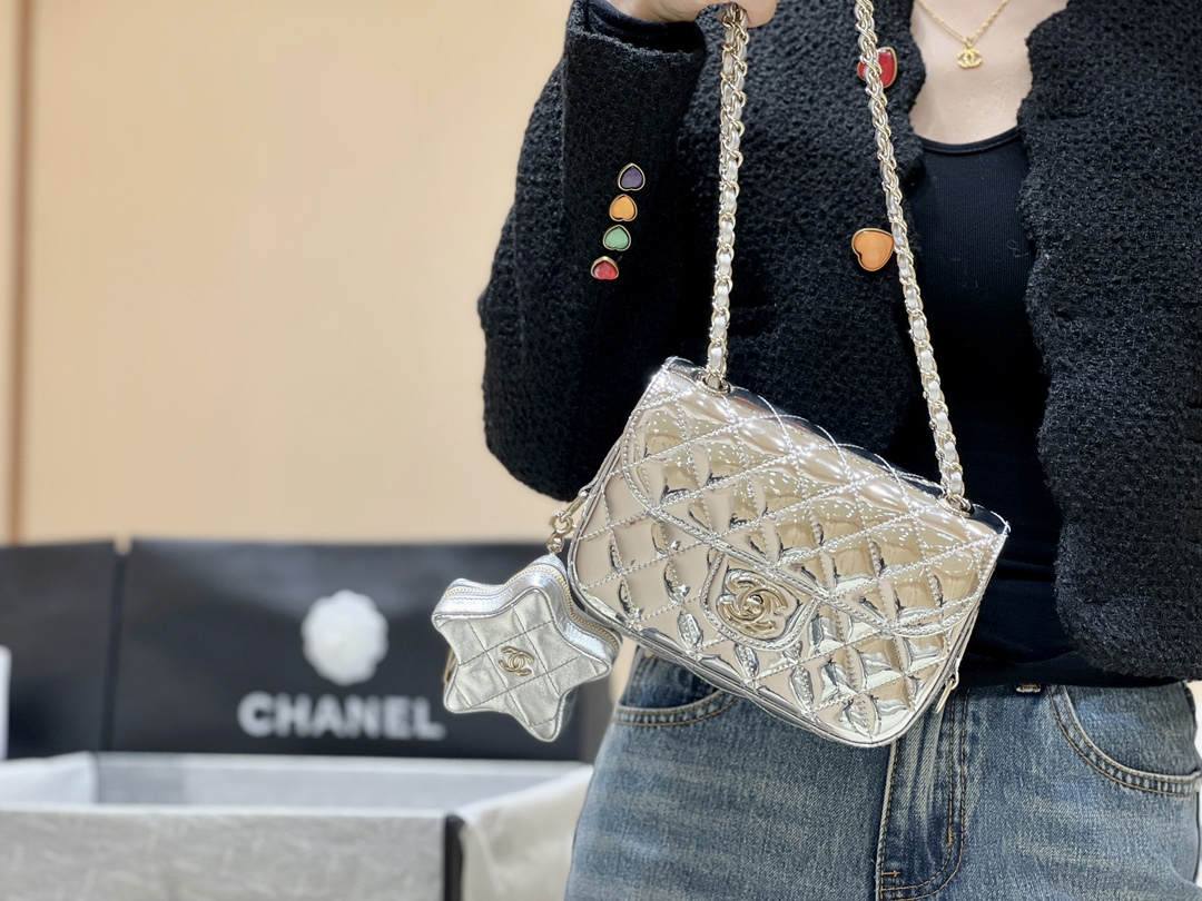 Exploring Ellebag’s Top-Grade Replica of the Chanel Classic Flap Chain Bag: A 12.5cm x 19cm Shiny Silver Edition with Gunmetal Hardware(2025 Mar Updated)-最好的質量假路易威登包網上商店，複製設計師包 ru