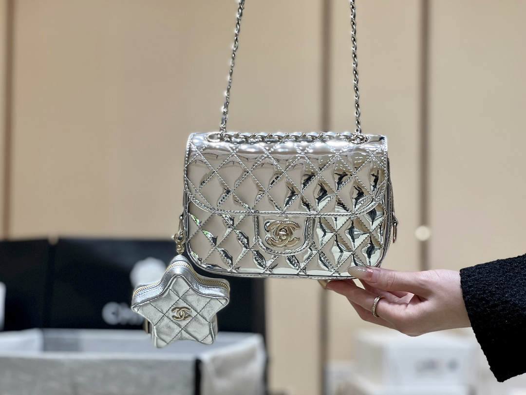 Exploring Ellebag’s Top-Grade Replica of the Chanel Classic Flap Chain Bag: A 12.5cm x 19cm Shiny Silver Edition with Gunmetal Hardware(2025 Mar Updated)-最好的質量假路易威登包網上商店，複製設計師包 ru