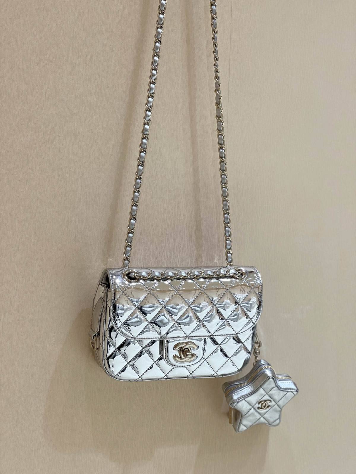 Exploring Ellebag’s Top-Grade Replica of the Chanel Classic Flap Chain Bag: A 12.5cm x 19cm Shiny Silver Edition with Gunmetal Hardware(2025 Mar Updated)-最好的質量假路易威登包網上商店，複製設計師包 ru